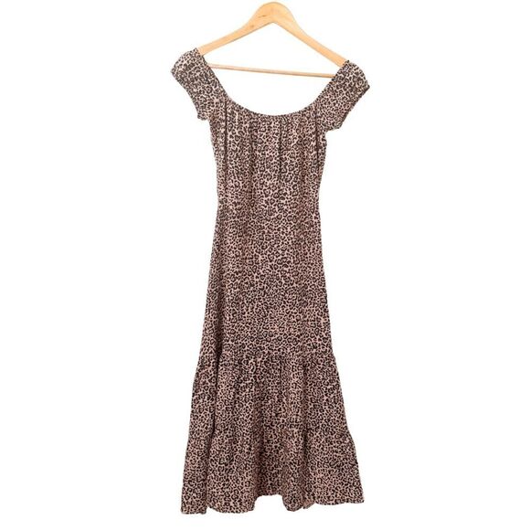 Reformation Linen Midi Dress Leopard Size 2 Small Brown Animal Print Boho NWOT - Picture 3 of 11